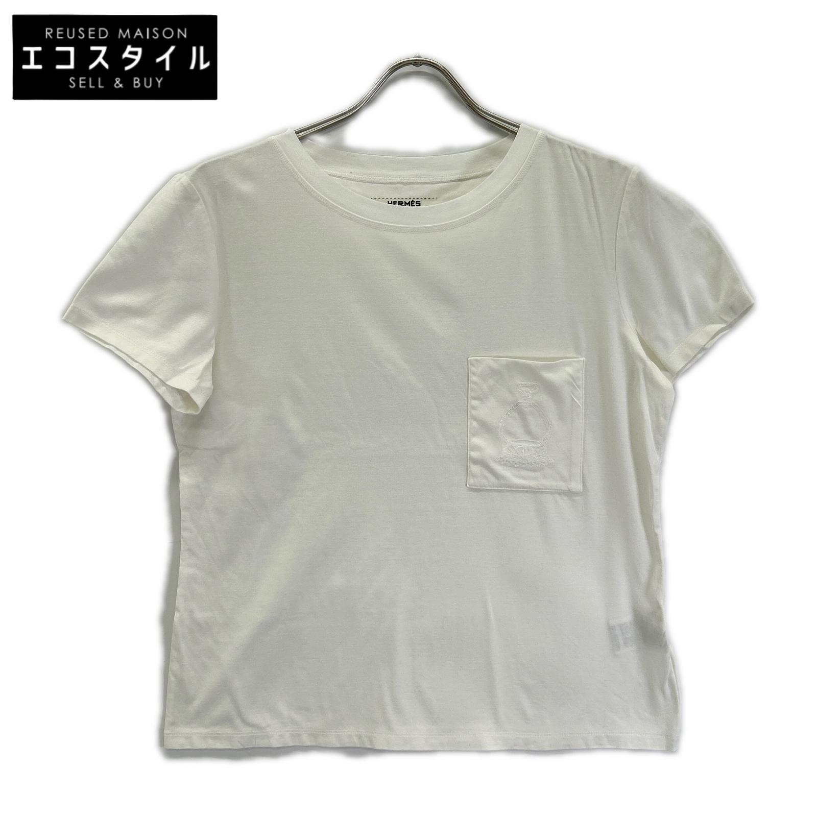 HERMES エルメス 23SS ホワイト 刺繍ポケット 半袖Tシャツ トップス