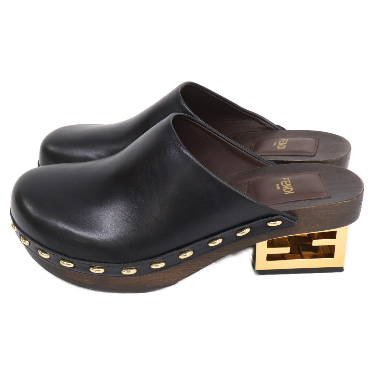 FENDI フェンディ 【美品】スムースレザー スタッズ クロッグ サンダル シューズ