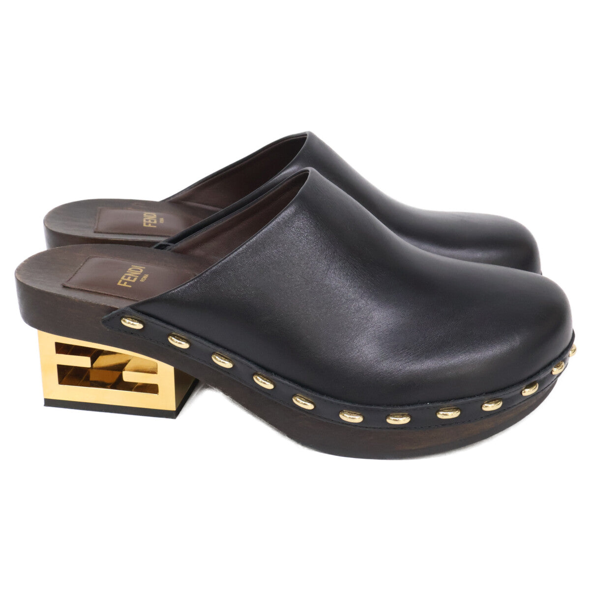 FENDI フェンディ 【美品】スムースレザー スタッズ クロッグ サンダル シューズ