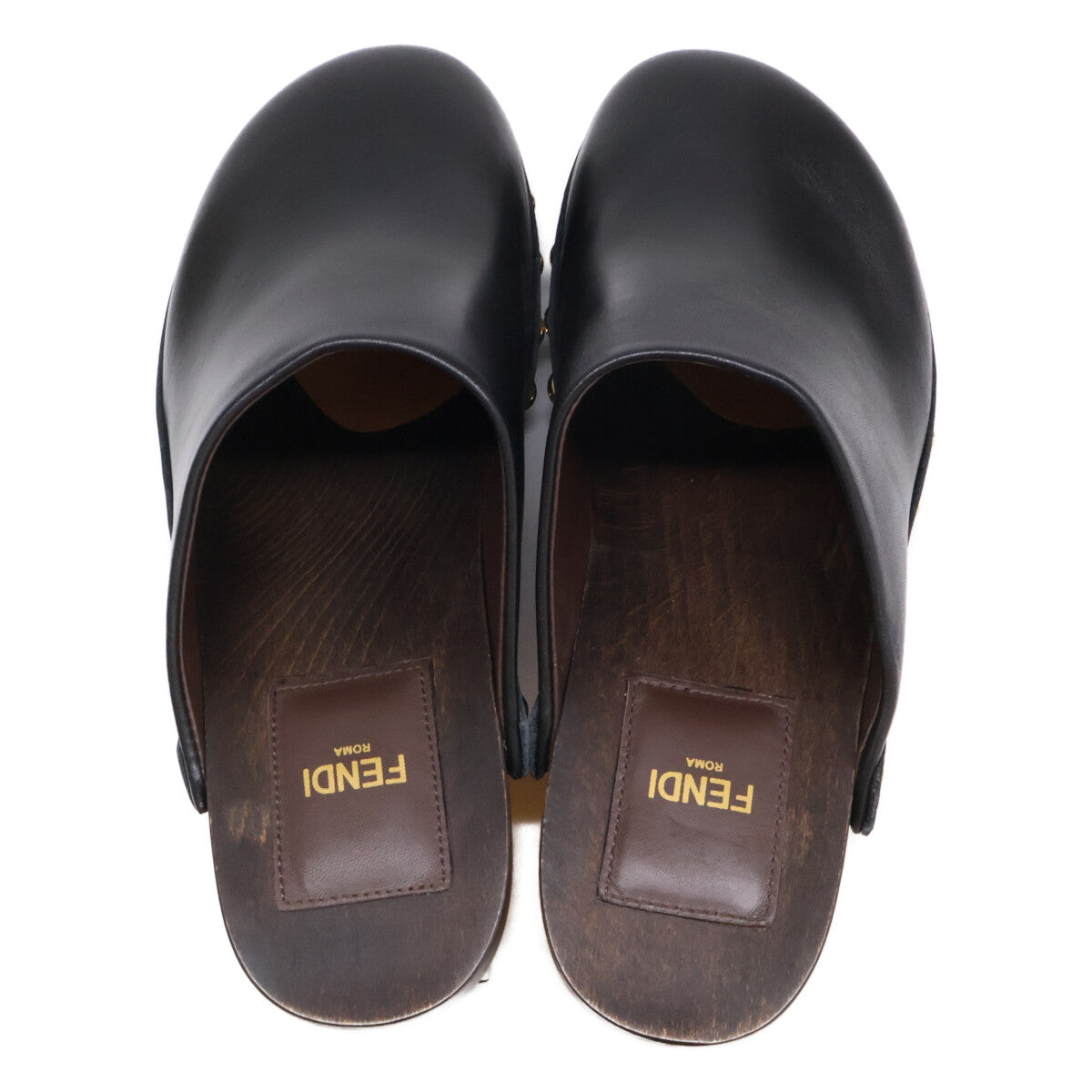 FENDI フェンディ 【美品】スムースレザー スタッズ クロッグ サンダル シューズ