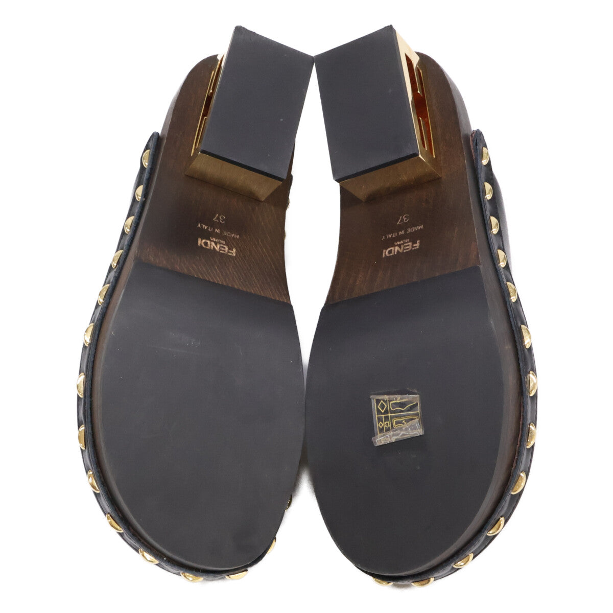 FENDI フェンディ 【美品】スムースレザー スタッズ クロッグ サンダル シューズ
