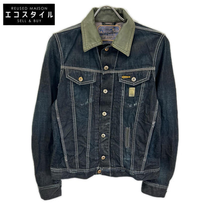 DIESEL ディーゼル インディゴ×カーキ レザーカラー ダメージ加工 デニムジャケット ジャケット