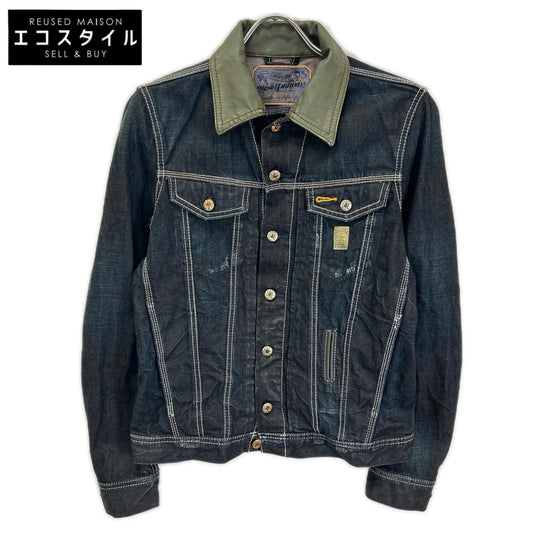 DIESEL ディーゼル インディゴ×カーキ レザーカラー ダメージ加工 デニムジャケット ジャケット