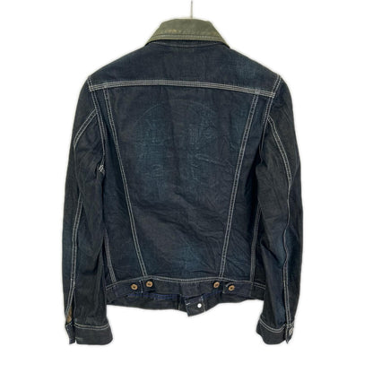 DIESEL ディーゼル インディゴ×カーキ レザーカラー ダメージ加工 デニムジャケット ジャケット