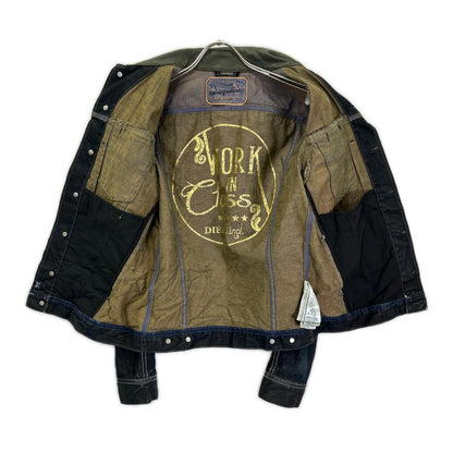DIESEL ディーゼル インディゴ×カーキ レザーカラー ダメージ加工 デニムジャケット ジャケット