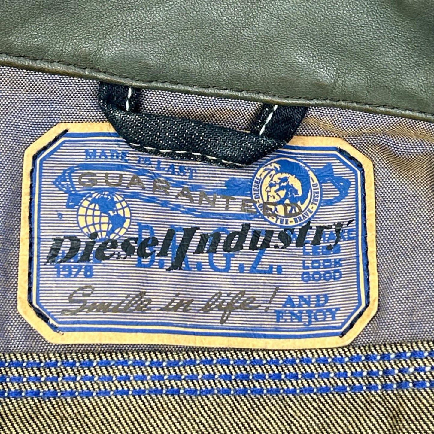 DIESEL ディーゼル インディゴ×カーキ レザーカラー ダメージ加工 デニムジャケット ジャケット