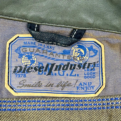 DIESEL ディーゼル インディゴ×カーキ レザーカラー ダメージ加工 デニムジャケット ジャケット