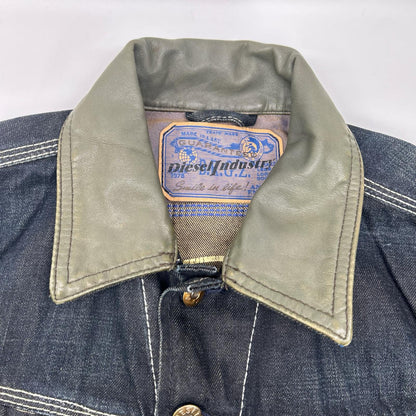 DIESEL ディーゼル インディゴ×カーキ レザーカラー ダメージ加工 デニムジャケット ジャケット