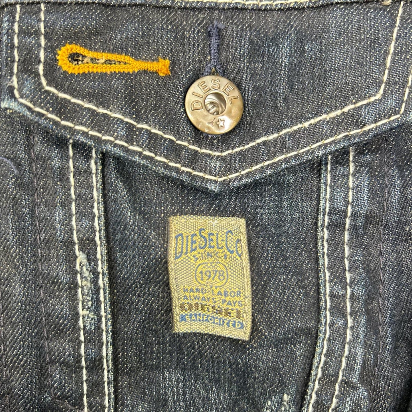 DIESEL ディーゼル インディゴ×カーキ レザーカラー ダメージ加工 デニムジャケット ジャケット