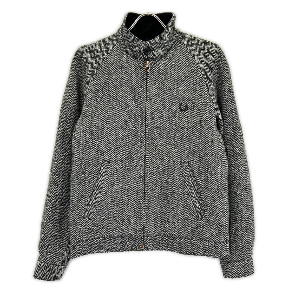 FRED PERRY Fred Perry × Harris Tweed J8150 gray herringbone wool Harrington jacket jacket