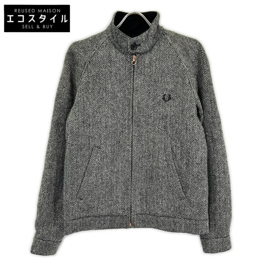 FRED PERRY Fred Perry × Harris Tweed J8150 gray herringbone wool Harrington jacket jacket