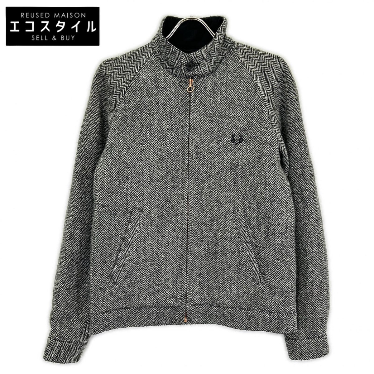 FRED PERRY Fred Perry × Harris Tweed J8150 gray herringbone wool Harrington jacket jacket