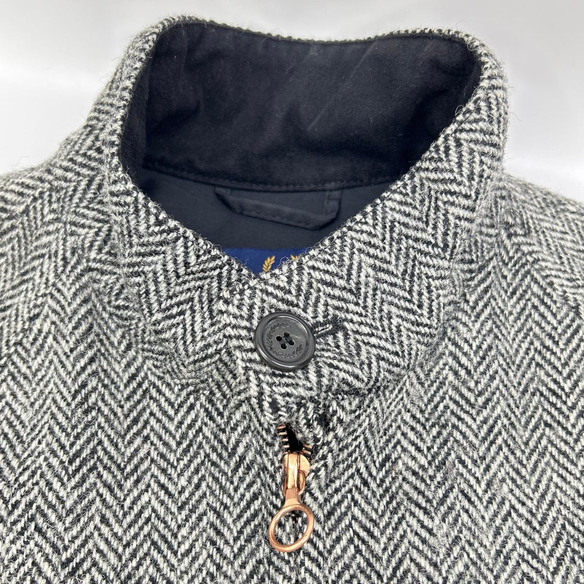 FRED PERRY Fred Perry × Harris Tweed J8150 gray herringbone wool Harrington jacket jacket