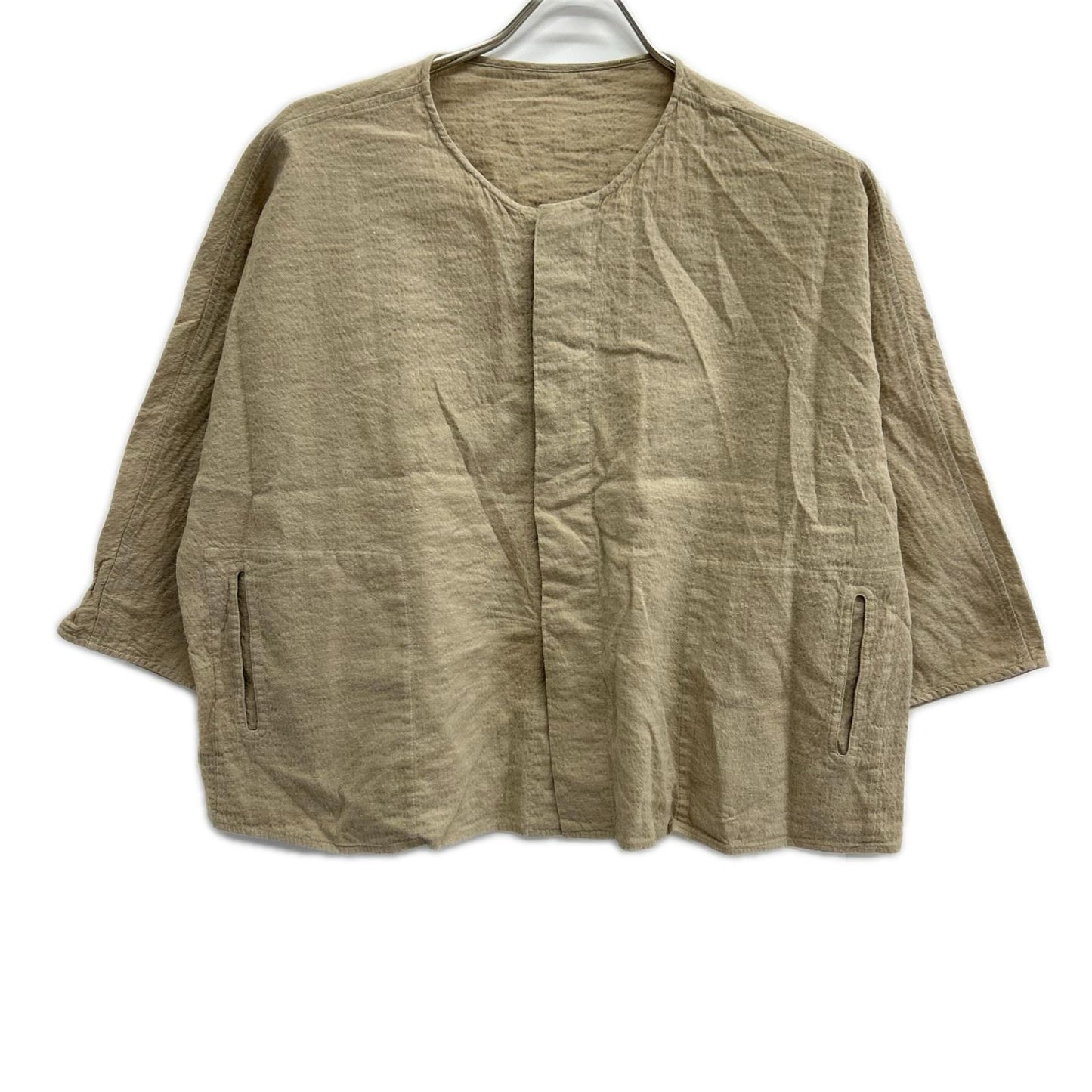 JURGEN LEHL ヨーガンレール J0182FJ601 18SS ベージュ 綿麻 比翼 ノーカラー ジャケット ジャケット