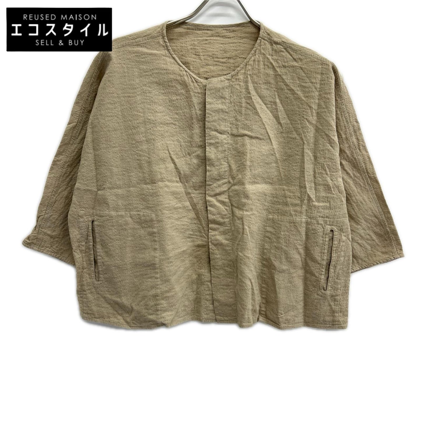 JURGEN LEHL ヨーガンレール J0182FJ601 18SS ベージュ 綿麻 比翼 ノーカラー ジャケット ジャケット