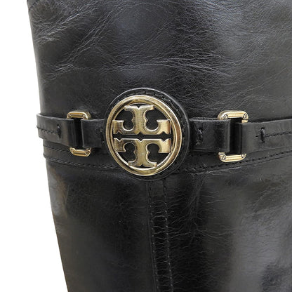 Tory Burch トリーバーチ 美品 ロゴ金具 サイドジップ ロングブーツ シューズ レディース ブラック 7 1/2 22128693 シューズ
