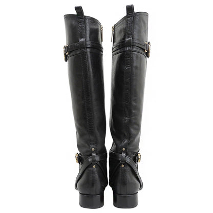 Tory Burch トリーバーチ 美品 ロゴ金具 サイドジップ ロングブーツ シューズ レディース ブラック 7 1/2 22128693 シューズ