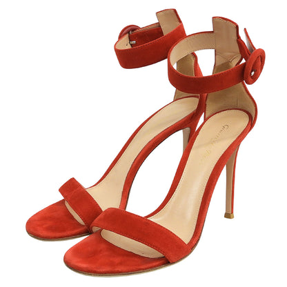 Gianvito Rossi ジャンヴィト・ロッシ スエード ポルトフィーノ アンクルストラップ サンダル シューズ レディース レッド 37 1/2 シューズ
