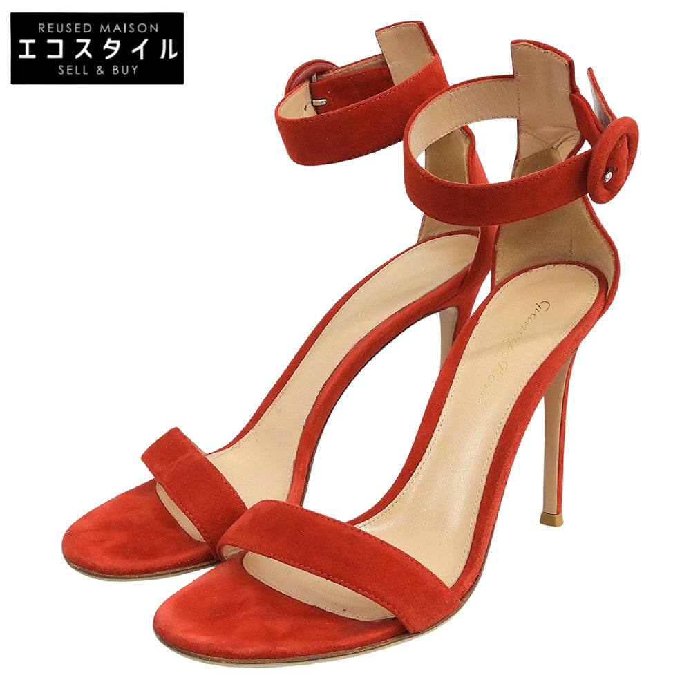 Gianvito Rossi ジャンヴィト・ロッシ スエード ポルトフィーノ アンクルストラップ サンダル シューズ レディース レッド 37 1/2 シューズ