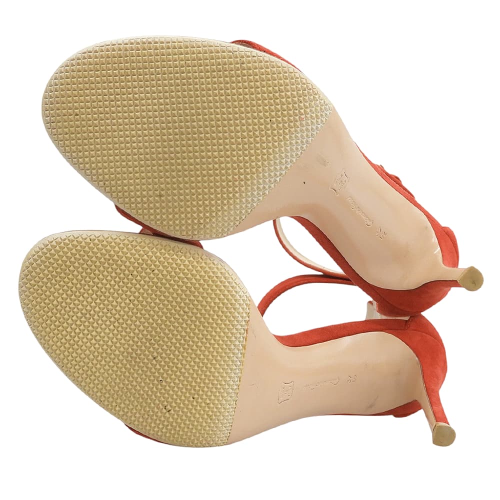 Gianvito Rossi ジャンヴィト・ロッシ スエード ポルトフィーノ アンクルストラップ サンダル シューズ レディース レッド 37 1/2 シューズ
