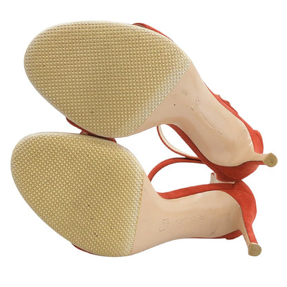 Gianvito Rossi ジャンヴィト・ロッシ スエード ポルトフィーノ アンクルストラップ サンダル シューズ レディース レッド 37 1/2 シューズ