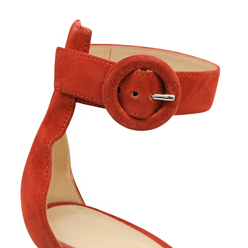 Gianvito Rossi ジャンヴィト・ロッシ スエード ポルトフィーノ アンクルストラップ サンダル シューズ レディース レッド 37 1/2 シューズ
