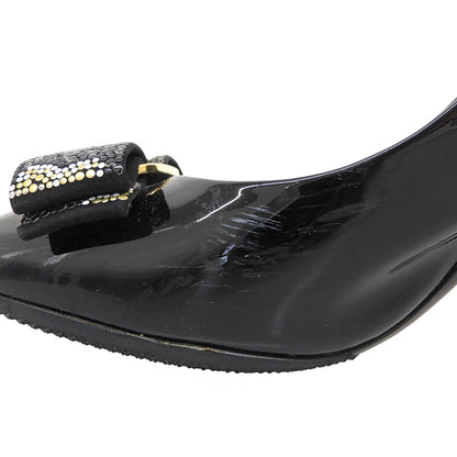 SalvatoreFerragamo サルバトーレフェラガモ パテントレザー モザイクビジュー ヴァラリボン パンプス シューズ ブラック 7 1/2C 09727 シューズ