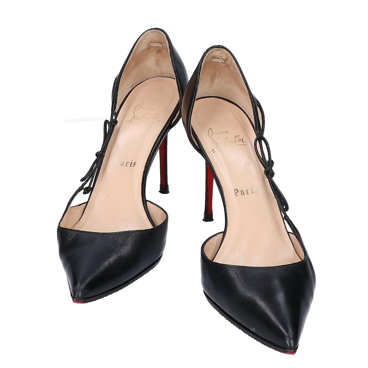 CHRISTIAN LOUBOUTIN クリスチャンルブタン ブラック サイドリボン ポインテッドトゥ パンプス シューズ