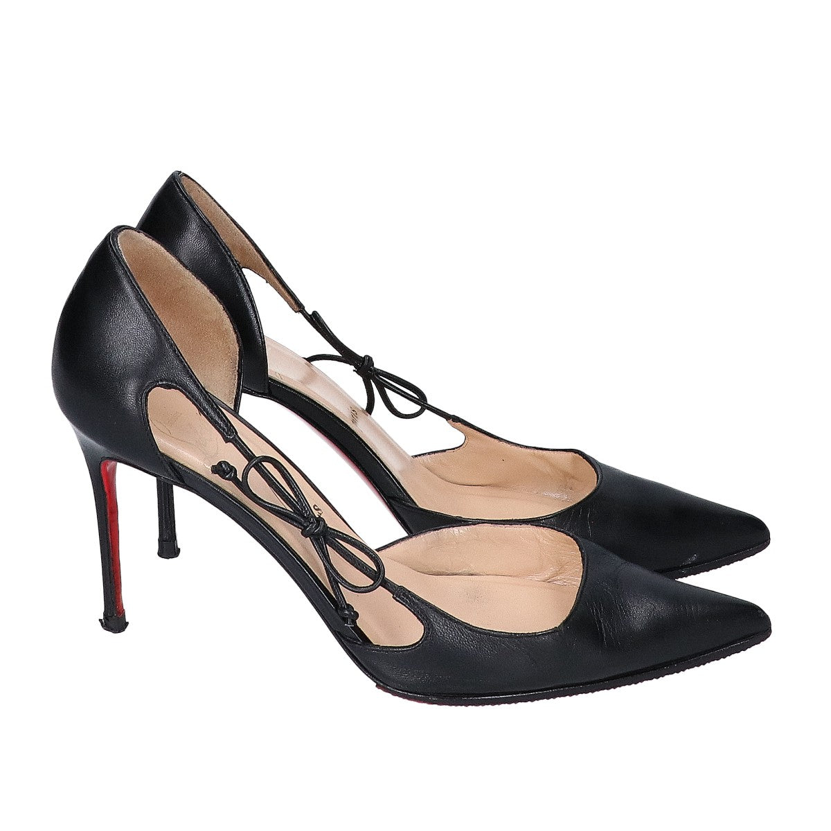 CHRISTIAN LOUBOUTIN クリスチャンルブタン ブラック サイドリボン ポインテッドトゥ パンプス シューズ
