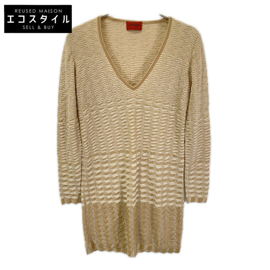 MISSONI ミッソーニ ベージュ ウールナイロン ボーダー ワンピース ワンピース