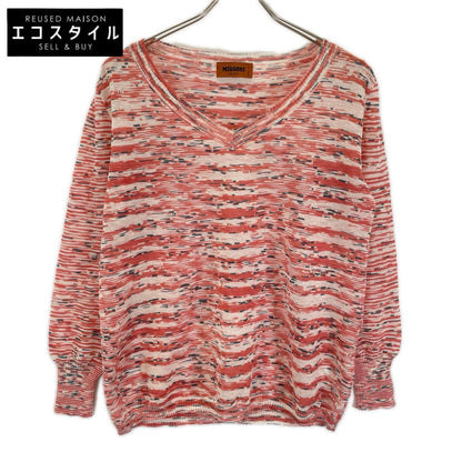 MISSONI ミッソーニ レッド系 ウール ボーダー Vネック セーター トップス