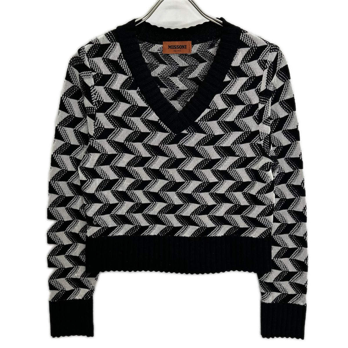 MISSONI ミッソーニ ブラック×ホワイト ウール混 幾何学柄 セーター トップス
