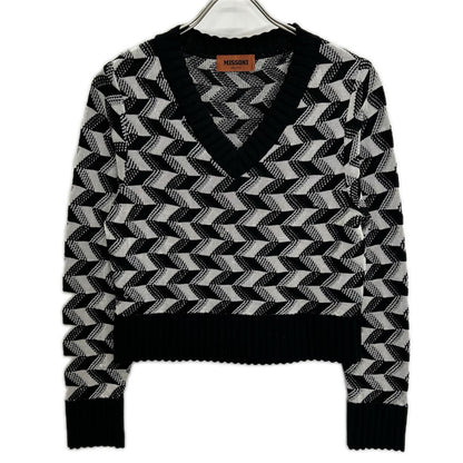 MISSONI ミッソーニ ブラック×ホワイト ウール混 幾何学柄 セーター トップス