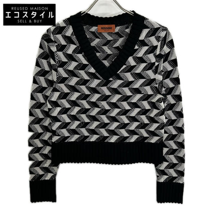MISSONI ミッソーニ ブラック×ホワイト ウール混 幾何学柄 セーター トップス