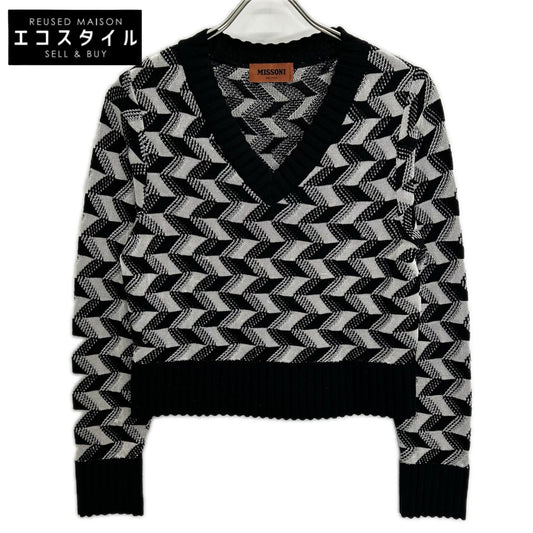 MISSONI ミッソーニ ブラック×ホワイト ウール混 幾何学柄 セーター トップス