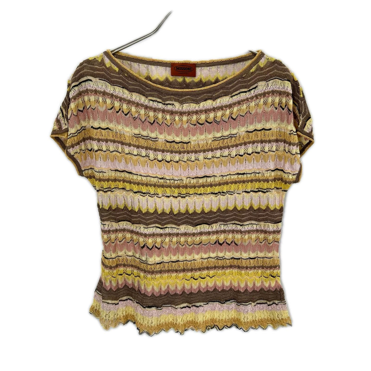 MISSONI ミッソーニ イエロー×ブラウン レーヨンシルク カットソー カーディガン アンサンブル トップス