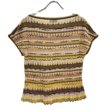 MISSONI ミッソーニ イエロー×ブラウン レーヨンシルク カットソー カーディガン アンサンブル トップス