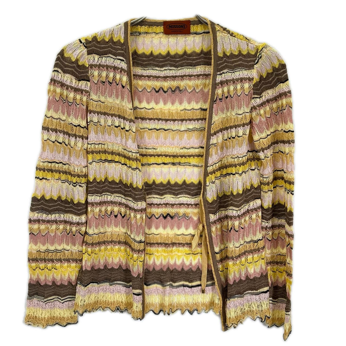 MISSONI ミッソーニ イエロー×ブラウン レーヨンシルク カットソー カーディガン アンサンブル トップス