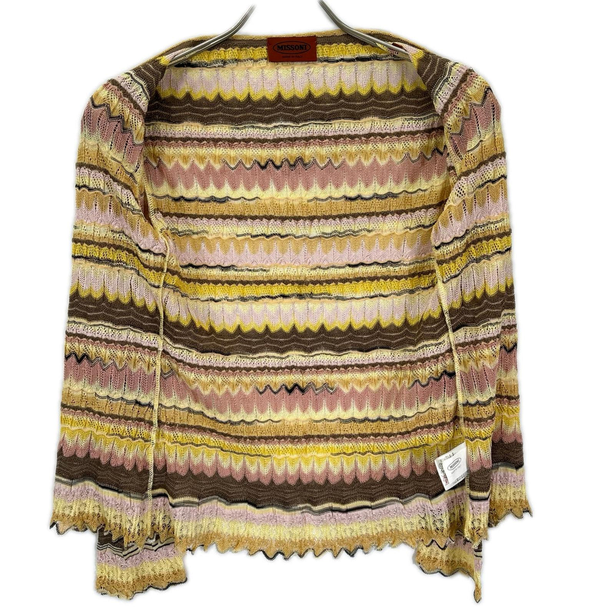 MISSONI ミッソーニ イエロー×ブラウン レーヨンシルク カットソー カーディガン アンサンブル トップス