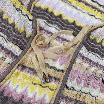 MISSONI ミッソーニ イエロー×ブラウン レーヨンシルク カットソー カーディガン アンサンブル トップス