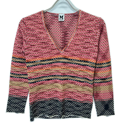 M Missoni エムミッソーニ レッド系 ウールレーヨン Vネック ニットソー トップス