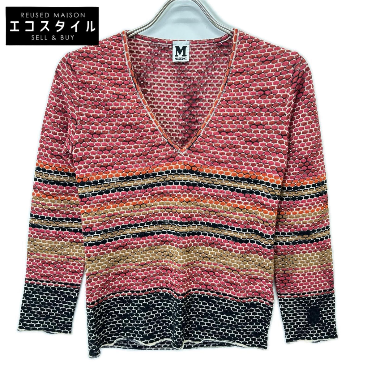 M Missoni エムミッソーニ レッド系 ウールレーヨン Vネック ニットソー トップス