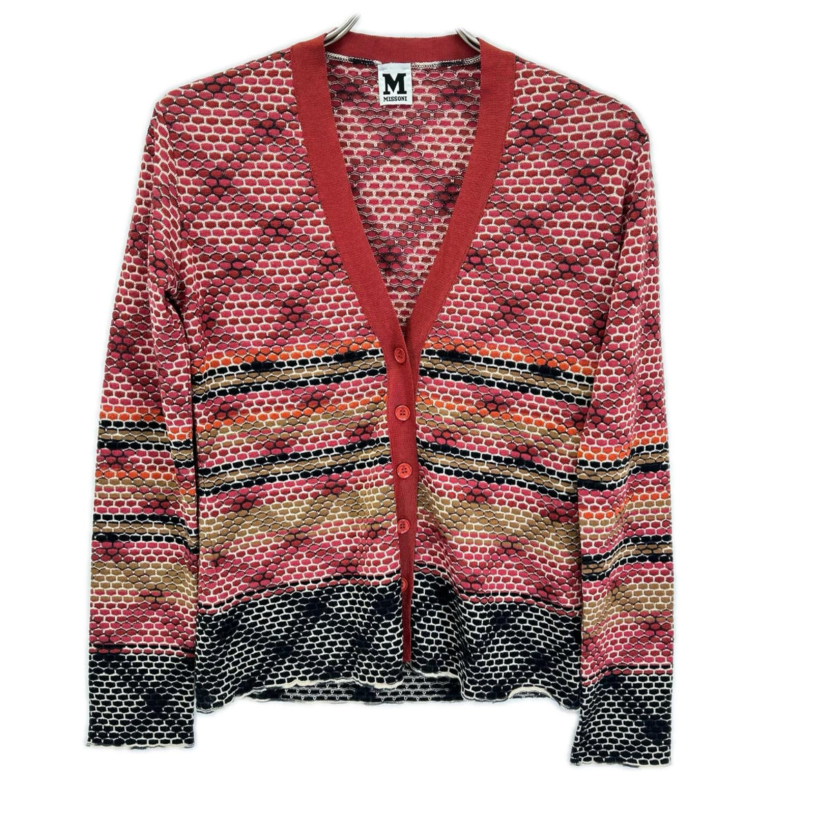 M Missoni エムミッソーニ レッド系 ウールレーヨン Vネック ニット カーディガン トップス