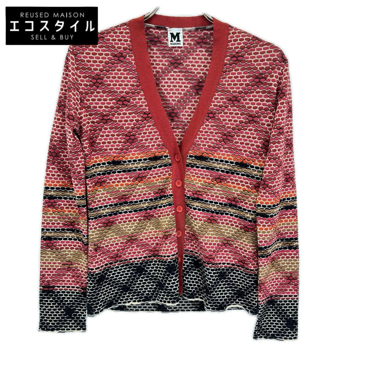 M Missoni エムミッソーニ レッド系 ウールレーヨン Vネック ニット カーディガン トップス