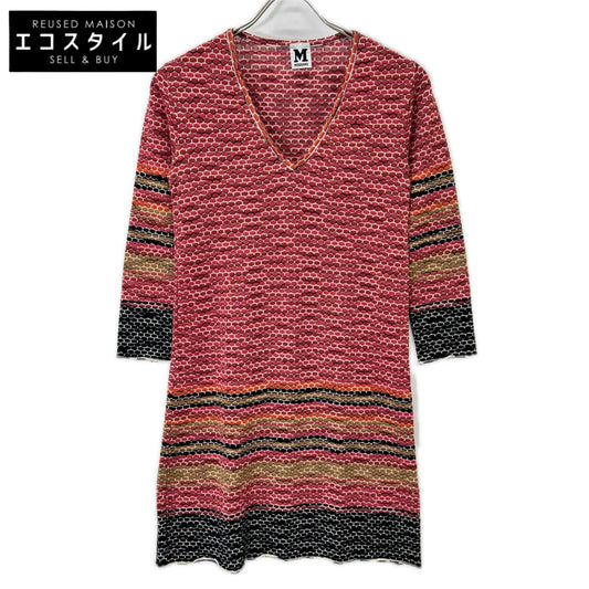 M Missoni エムミッソーニ レッド系 ウールレーヨン Vネック ニット ワンピース ワンピース