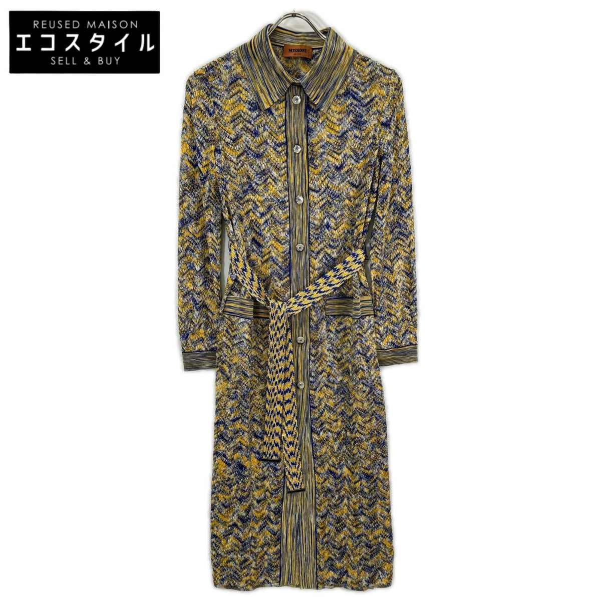 MISSONI ミッソーニ ブルー×イエロー レーヨン マルチカラー シャツワンピース ワンピース