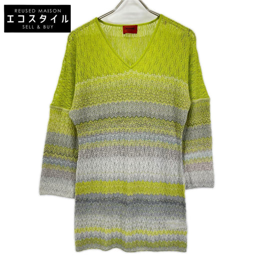 MISSONI ミッソーニ グリーン×グレー ウールレーヨン Vネック ニット ワンピース ワンピース