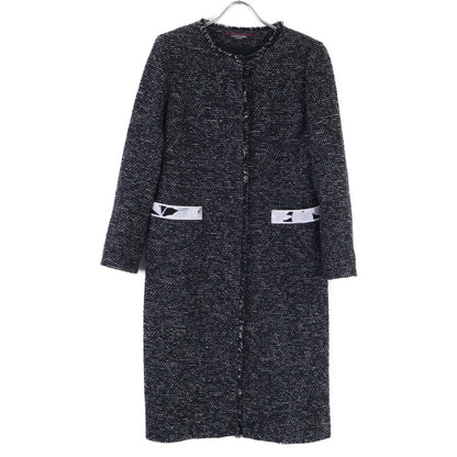 LEONARD レオナール FASHION 0378851 ツイード ノーカラー ロング コート