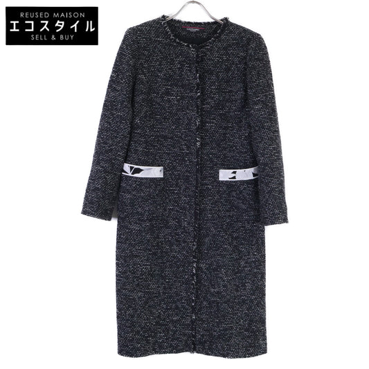 LEONARD レオナール FASHION 0378851 ツイード ノーカラー ロング コート