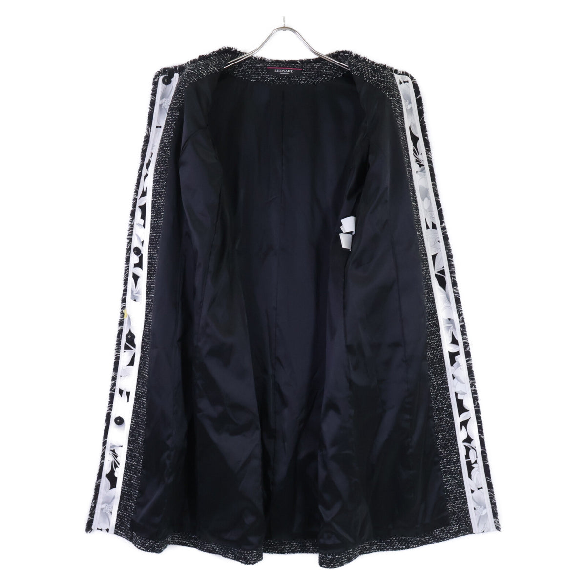 LEONARD レオナール FASHION 0378851 ツイード ノーカラー ロング コート